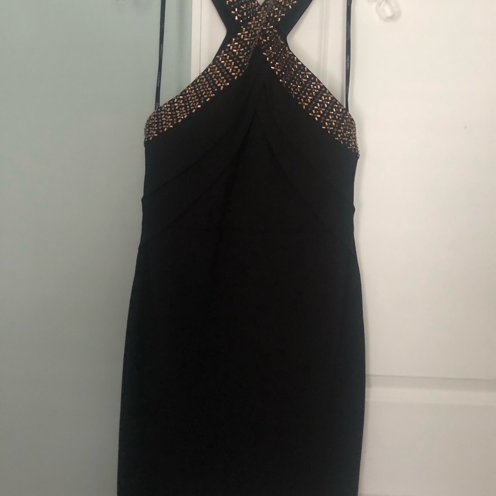 Black beaded halter cocktail dress as 4